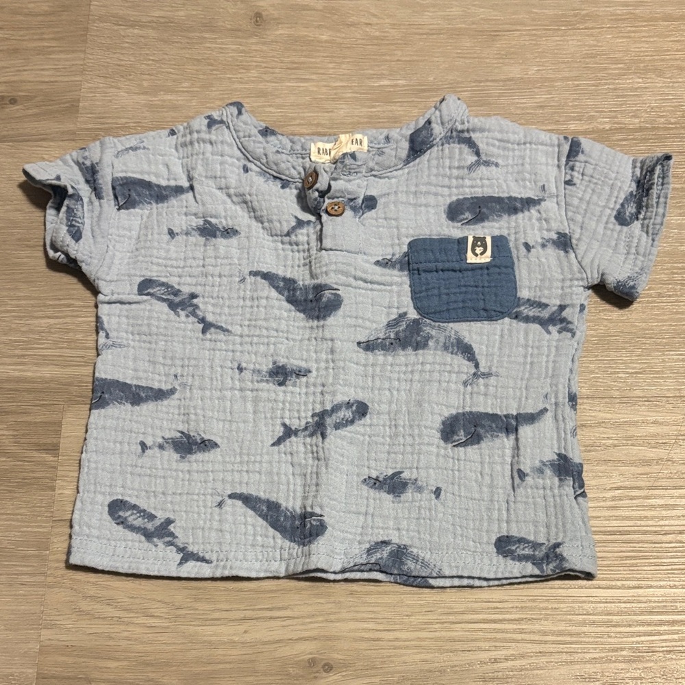 Rabbit + Bear Whale Print Kids Button Down Shirt
